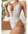 Beyaz Dantel İşlemeli Göğüs Dekolteli Fantezi Body