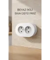 Beyaz İkili Sıva Üstü Dekoratif Topraklı Elektrik Prizi