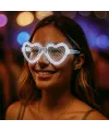 Beyaz LED Işıklı Kalp Gözlük – 3 Modlu Parti & Glow Gözlüğü