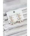 Beyaz Renk Kristal Çiçek Küpe