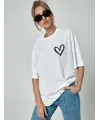 Bisiklet Yaka Baskılı Oversize T-Shirt - Beyaz