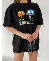 Bisiklet Yaka Baskılı Oversize T-Shirt - Siyah