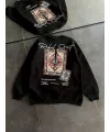 Bisiklet Yaka Baskılı SweatShirt - Siyah