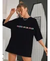 Bisiklet Yaka Baskılı T-shirt - Siyah