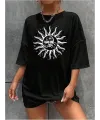 Bisiklet Yaka Baskılı T-shirt - Siyah