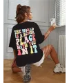 Bisiklet Yaka Baskılı T-shirt - Siyah