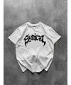 Bisiklet Yaka Ön Baskılı Kısa Kollu Tişört Streetwear Günlük Basic Pamuklu T-shirt - Beyaz