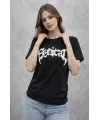 Bisiklet Yaka Ön Baskılı  Kısa Kollu Tişört Streetwear Günlük Basic Pamuklu T-shirt - Siyah