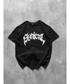 Bisiklet Yaka Ön Baskılı  Kısa Kollu Tişört Streetwear Günlük Basic Pamuklu T-shirt - Siyah