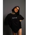 Bisiklet Yakalı Sırt Baskılı Oversize T-Shirt - Siyah