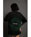 Bisiklet Yakalı Sırt Baskılı Oversize T-Shirt - Siyah