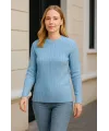 Bisiklet Yuvarlak Yaka Triko Kazak Pamuklu Kalın Fitilli Dokuma, Regular Fit Uzun Kollu Kışlık Model - Bebe Mavisi