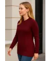 Bisiklet Yuvarlak Yaka Triko Kazak Pamuklu Kalın Fitilli Dokuma, Regular Fit Uzun Kollu Kışlık Model - Bordo