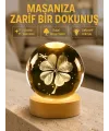 Bitki Temalı Led Işıklı Cam Küre Ahşap Standlı Modern Gece Lambası