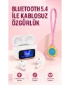 Bluetooth 5.4 Kablosuz Kulaklık Pembe Askılı Analog Charm Saat İkili Set