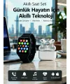 Bluetooth Arama Özellikli Akıllı Saat Seti Kablosuz Kulaklık Hediyeli, Android & iOS Uyumlu