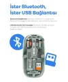 Bluetooth USB Çift Modlu Sessiz Mouse, Şeffaf Mıknatıslı Kapaklı, TypeC Şarjlı, DPI Ayarlı, Kablosuz 10m Çekim Mesafeli, Masaüstü Kısayol Tuşlu, Taşınabilir Şarjlı Mouse Siyah