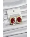 Bordo Renk Kare Model Vintage Kadın Küpe