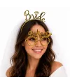 Bride Yazılı Gold Taç ve Parti Gözlüğü Seti
