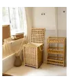 Büyük Boy Ahşap Bambu Kirli Sepeti 45x45x62