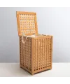 Büyük Boy Ahşap Bambu Kirli Sepeti 45x45x62