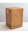 Büyük Boy Ahşap Bambu Kirli Sepeti 45x45x62