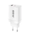 C99Q 65w Pd Destekli Type-c Ve Usb Çift Çıkışlı Hızlı Şarj Adaptörü - Beyaz