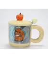 Capybara Desenli Kapaklı Kaşıklı Porselen Kupa Bardak