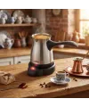 Çelik Elektrikli Cezve Türk Kahve Makinesi - 6fincan=500ml 360° Kablosuz Kullanım Katlanır Kulp 600w Scm-9039