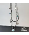 Çelik Nazar Boncuklu İkili Göz Kolye - Kl0058