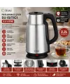 Çelik - Sürahi Model Kettle Elektrikli Su Isıtıcısı Paslanmaz Çelik Gizli Rezistans 360° 2.2lt 1500w Kk-3334