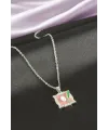 Çerçeve Yaprak Mineli Çelik Kolye