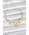 Çiçek ve Kelebek Charmlı Gold Renk Pirinç Kadın Bileklik