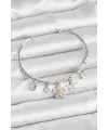 Çiçek ve Kelebek Charmlı Gümüş Renk Pirinç Kadın Bileklik