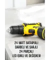 Çift Bataryalı Metal Dişli Darbeli Şarjlı Matkap Seti 24w Güç Ve 24 Parça Aksesuar