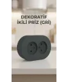 Çift Girişli Antrasit Sıva Üstü Topraklı Priz Şık Modern Duvar Elektrik Aksesuarı