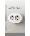 Çift Girişli Beyaz Sıva Üstü Modern Duvar Prizi