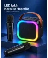 Çift Kablosuz Mikrofonlu LED Işıklı Bluetooth Karaoke Hoparlör Seti