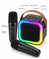 Çift Kablosuz Mikrofonlu LED Işıklı Bluetooth Karaoke Hoparlör Seti