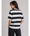 Çizgili Oversize Tişört Bisiklet Yaka Kısa Kol Yazlık T-Shirt - Siyah
