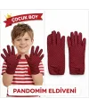 Çocuk Boy Pandomim Eldiveni Beyaz Puantiyeli Bordo Renk Gösteri Eldiveni 23 Nisan 19 Mayıs