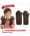 Çocuk Boy Pandomim Eldiveni Beyaz Puantiyeli Kahve Renk Gösteri Eldiveni 23 Nisan 19 Mayıs