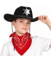 Çocuk Kovboy Şapka Rozetli Siyah & Kırmızı Bandana Fular Seti
