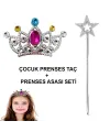 Çocuklar İçin Taraklı Prenses Tacı ve Prenses Yıldız Asa Seti Gümüş
