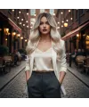 Dalgalı Perçemli Fiber Sentetik Orta Boy Peruk - Kahve / Beyaz Platin Röfleli