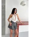 Dantel Detaylı Derin Dekolte Body Şık Kolsuz Yazlık Bodysuit - Beyaz