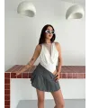 Dantel Detaylı Derin Dekolte Body Şık Kolsuz Yazlık Bodysuit - Beyaz