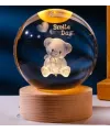 Dekoratif Ayıcık Tasarımlı Ahşap Altlıklı Işıklı Cam Küre Cam:6cm Ahşap:2cm