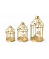 Dekoratif Gold Metal 3lü Kafes Mumluk Seti