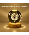 Dekoratif Yonca Görünümlü Işıklı Kristal Cam Küre Usb Masa Gece Lambası
